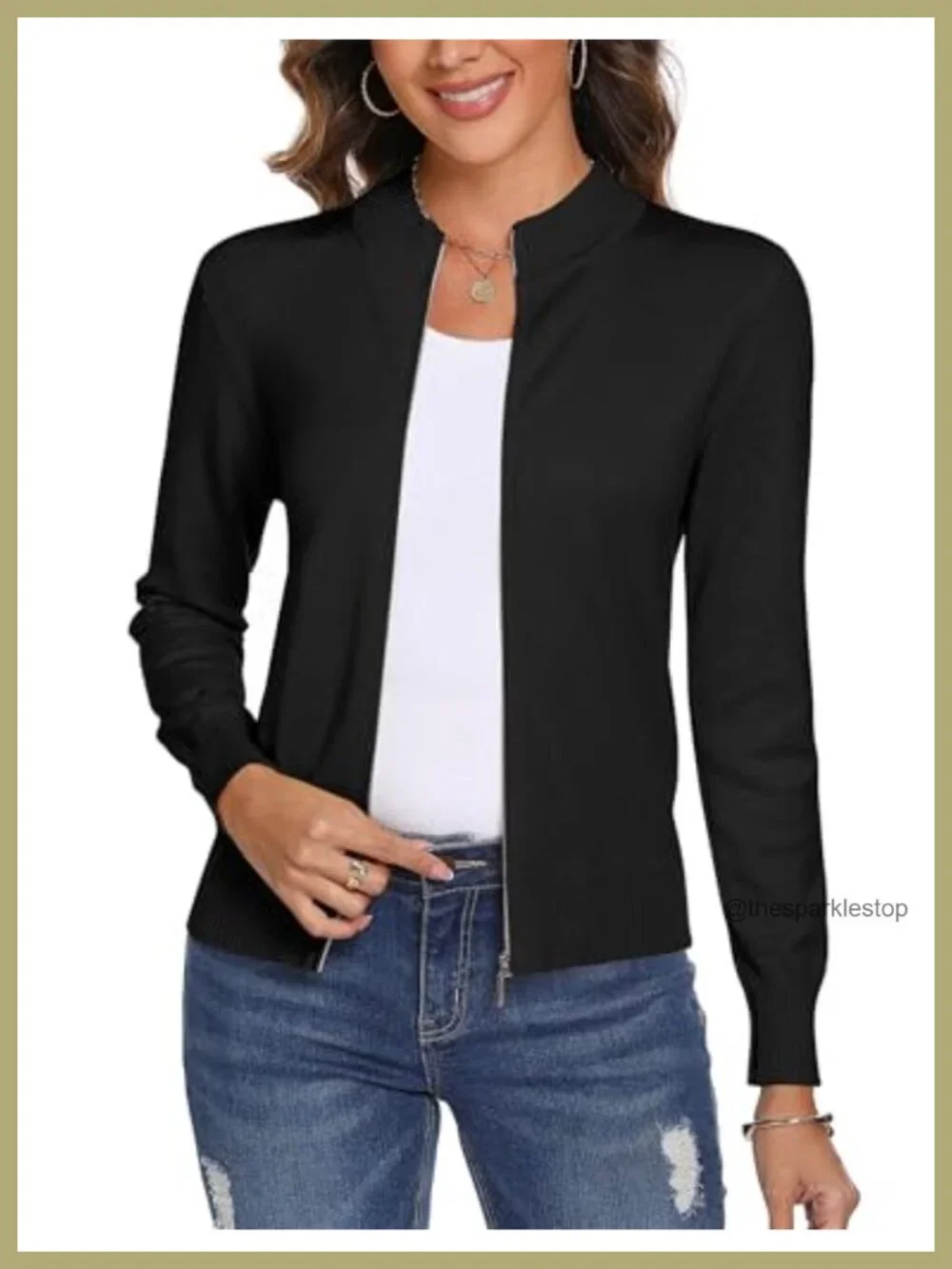 Women's Lightweight Knit Zip Up Cardigan Sweater 80% Cotton Long Sleeve